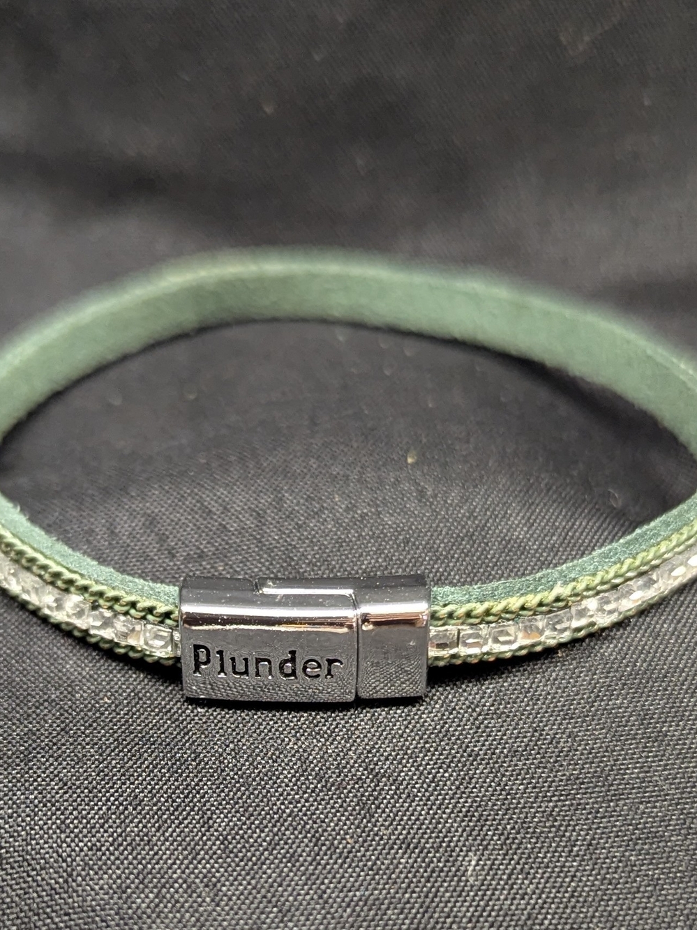 Plunder Men's Sage Green Braided Leather Bracelet with Silver Magnetic Clasp